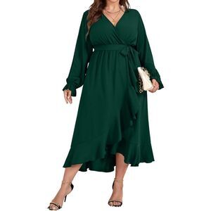 NEW Maxi Dress Wrap V Neck Split Ruffle Long Dress 1X NO BELT